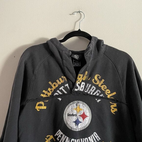 Reebok Pittsburgh Steelers Football Club Graphic Wmn M Split Neck DIY Cut Hoodie - Picture 6 of 12